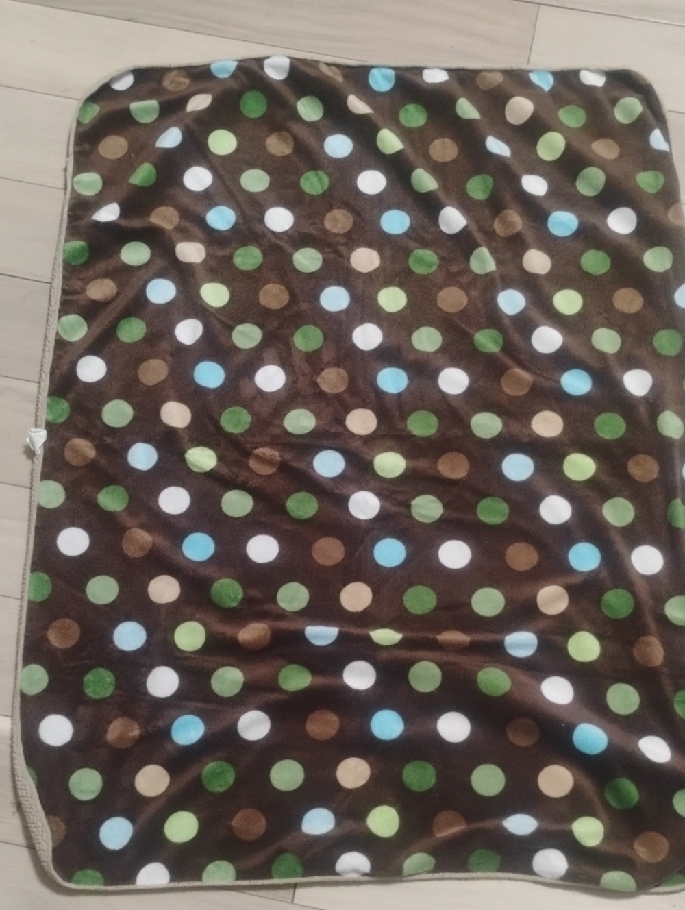 Circo Brown Plush Polka Dot Throw in Green, Blue, White & Tan